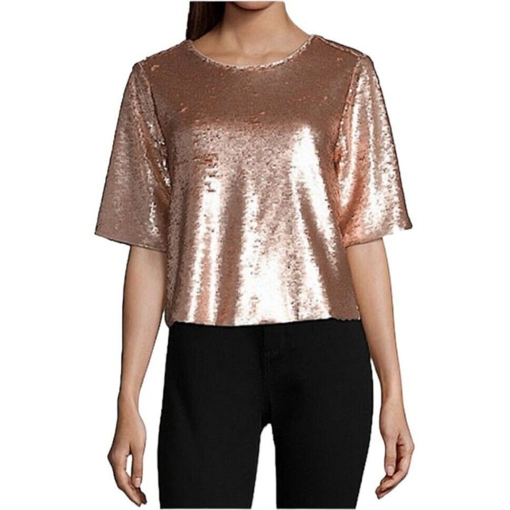 Peyton & Parker Sequined Cropped Top - Rose Gold - L
